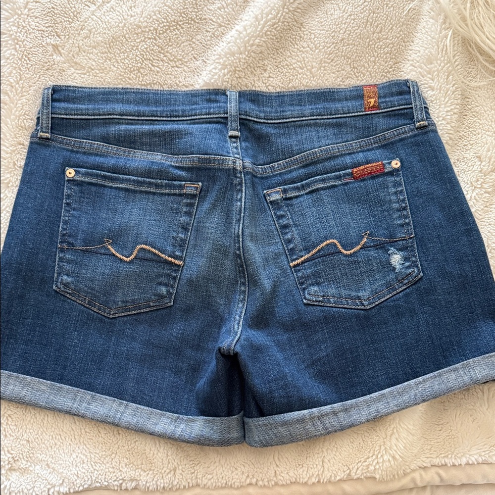 7 for all mankind Women's Blue Denim Shorts - 30 - Picture 3 of 4